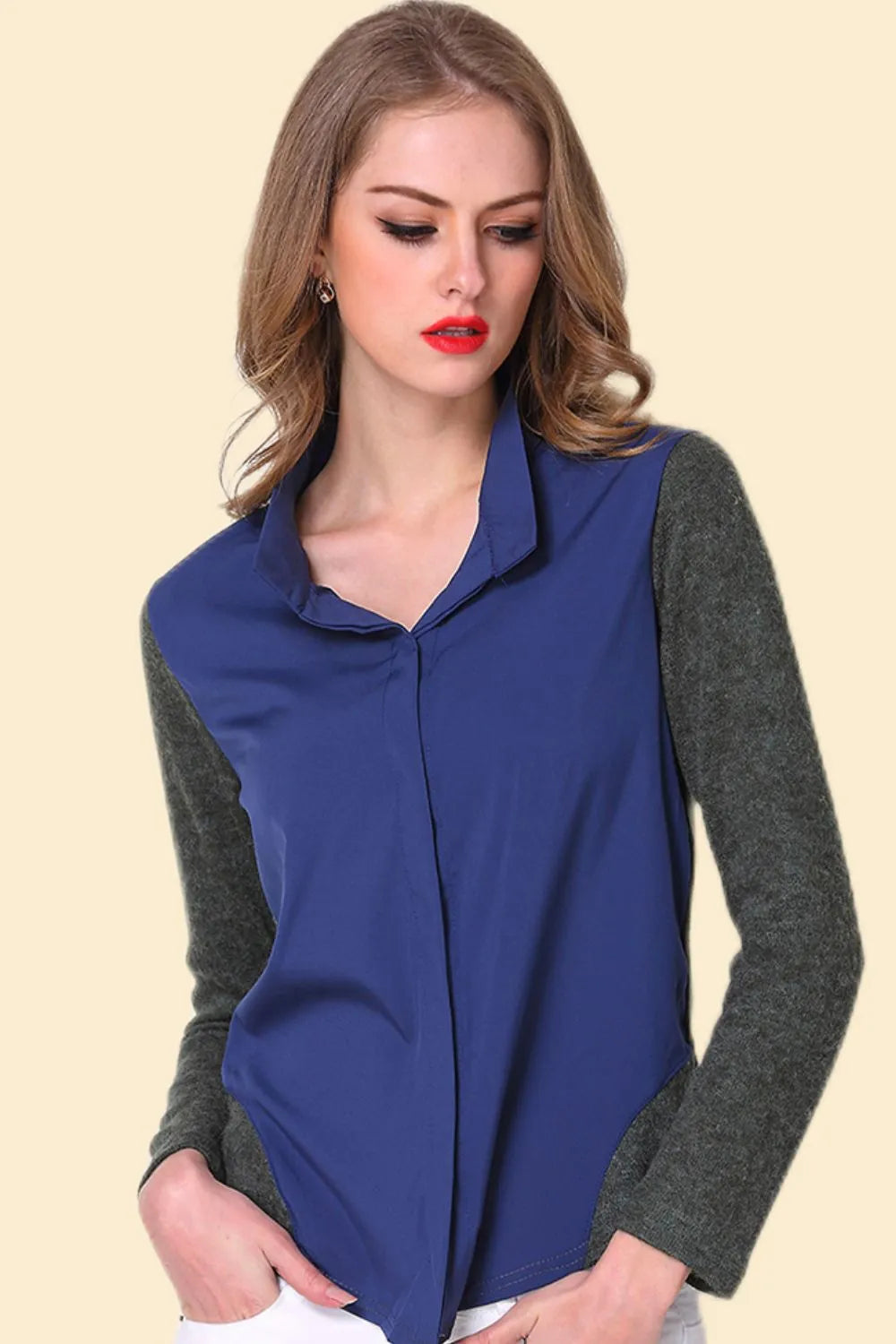 Two-Tone Spliced Casual Button-Down Shirt
