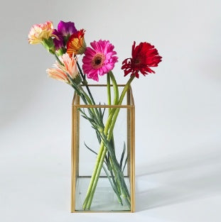 3.4L Gold-Rimmed Glass Vase - Premium Trapezoidal Flower Vase for Home Decor