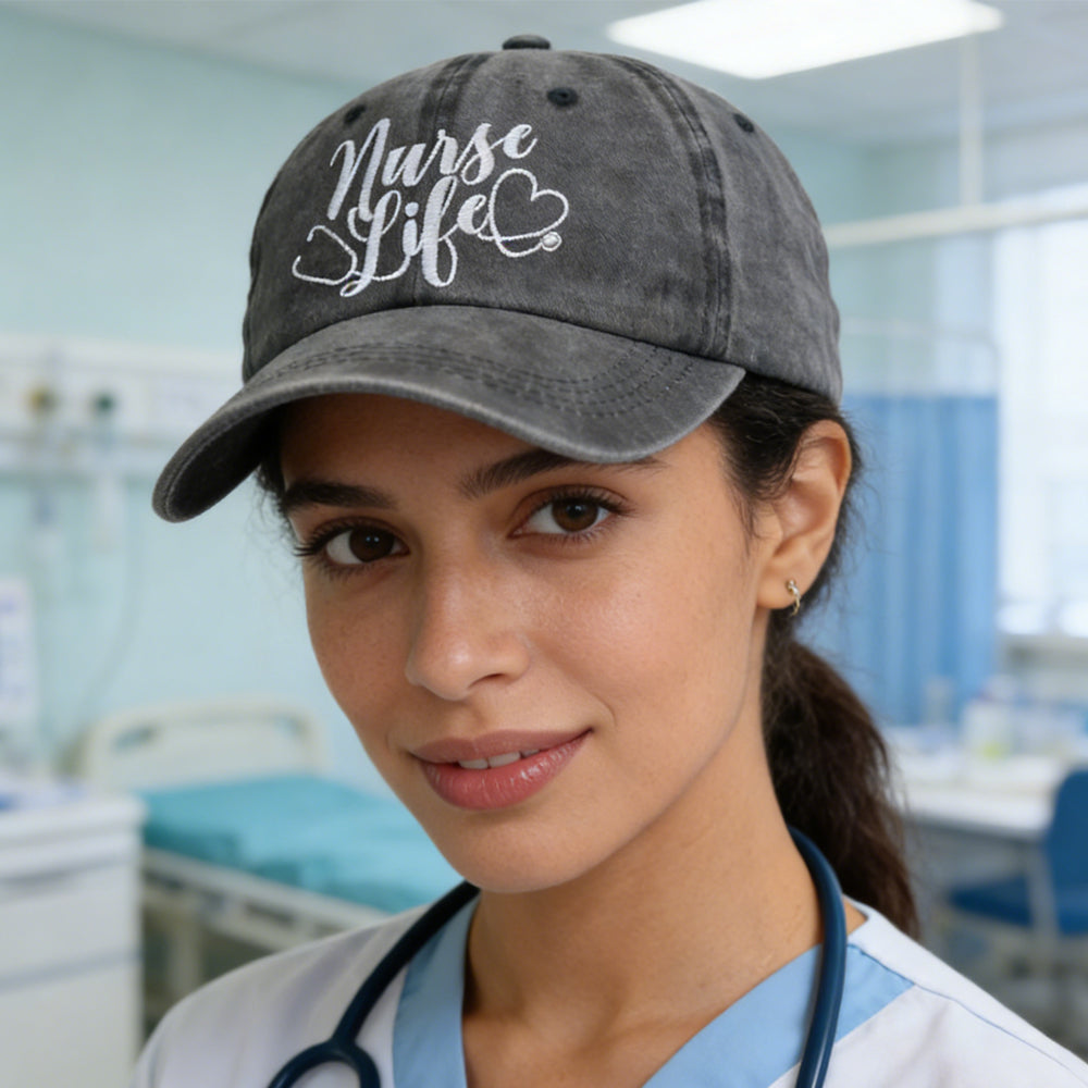 Nurse Life Embroidered Baseball Cap - 2 Pack Cotton Adjustable Hat for Women & Men