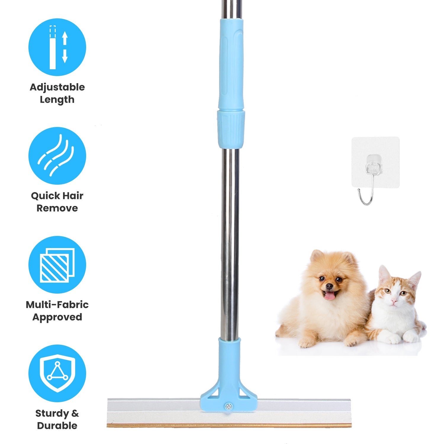 Extendable Pet Hair Remover Rake - 54" Telescopic Copper Blade for Furniture, Carpet & Upholstery