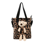 Bear Tote Bag - Large Canvas Shoulder Bag for Women | Cute Animal Print Handbag