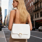 White Crossbody Bag for Women - Lightweight Vegan Leather Purse with Adjustable Strap