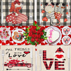Valentine's Day Gnome Placemats Set of 4 - Heart Pattern Table Mats for Romantic Dinners