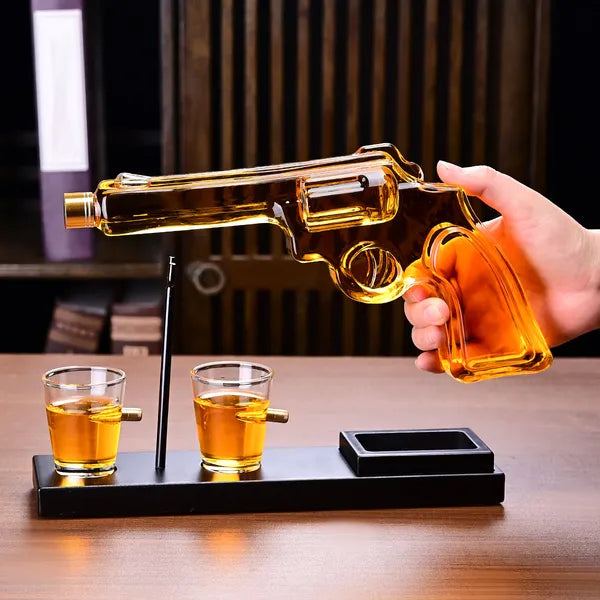Whiskey Decanter Set - Gun Shaped 10oz Decanter with 2 Bullet Glasses for Men