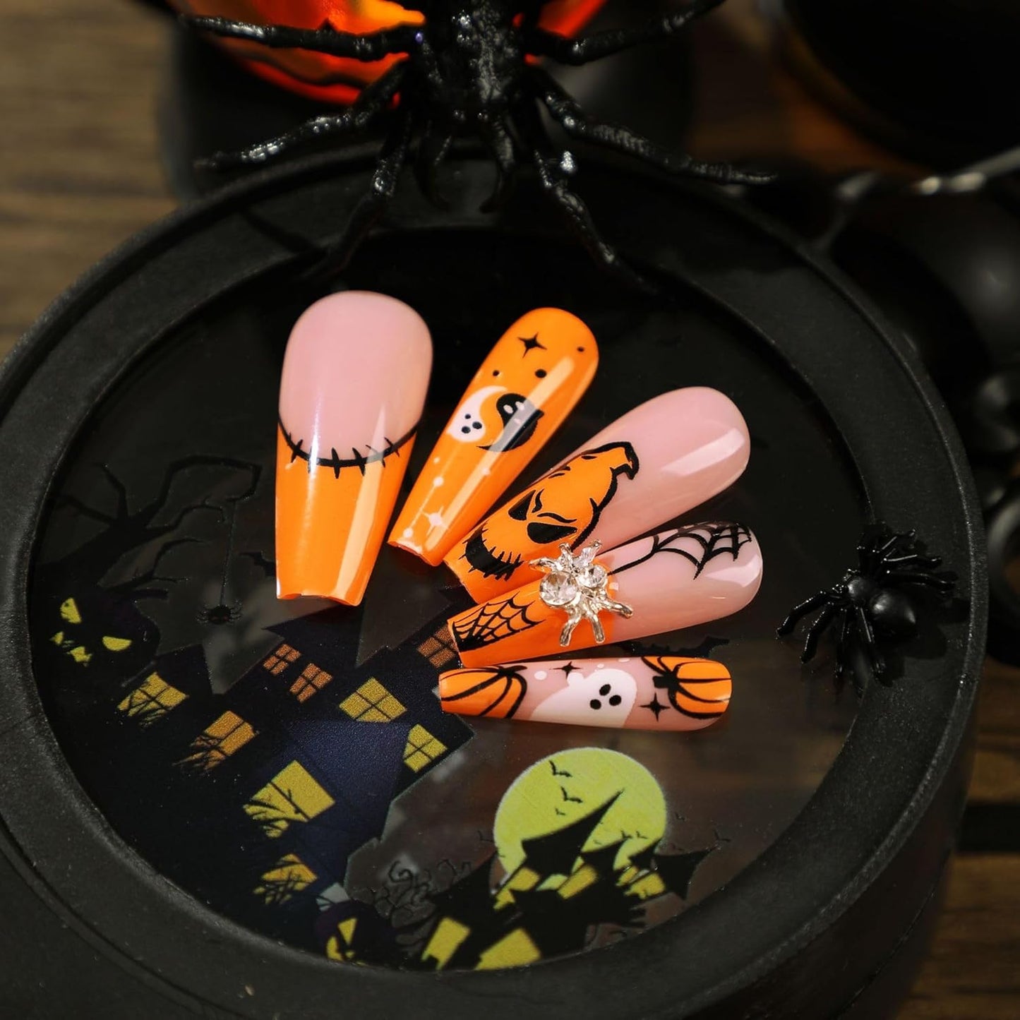 Halloween Press-On Nails | 24-Piece Almond Nail Set with Adhesive