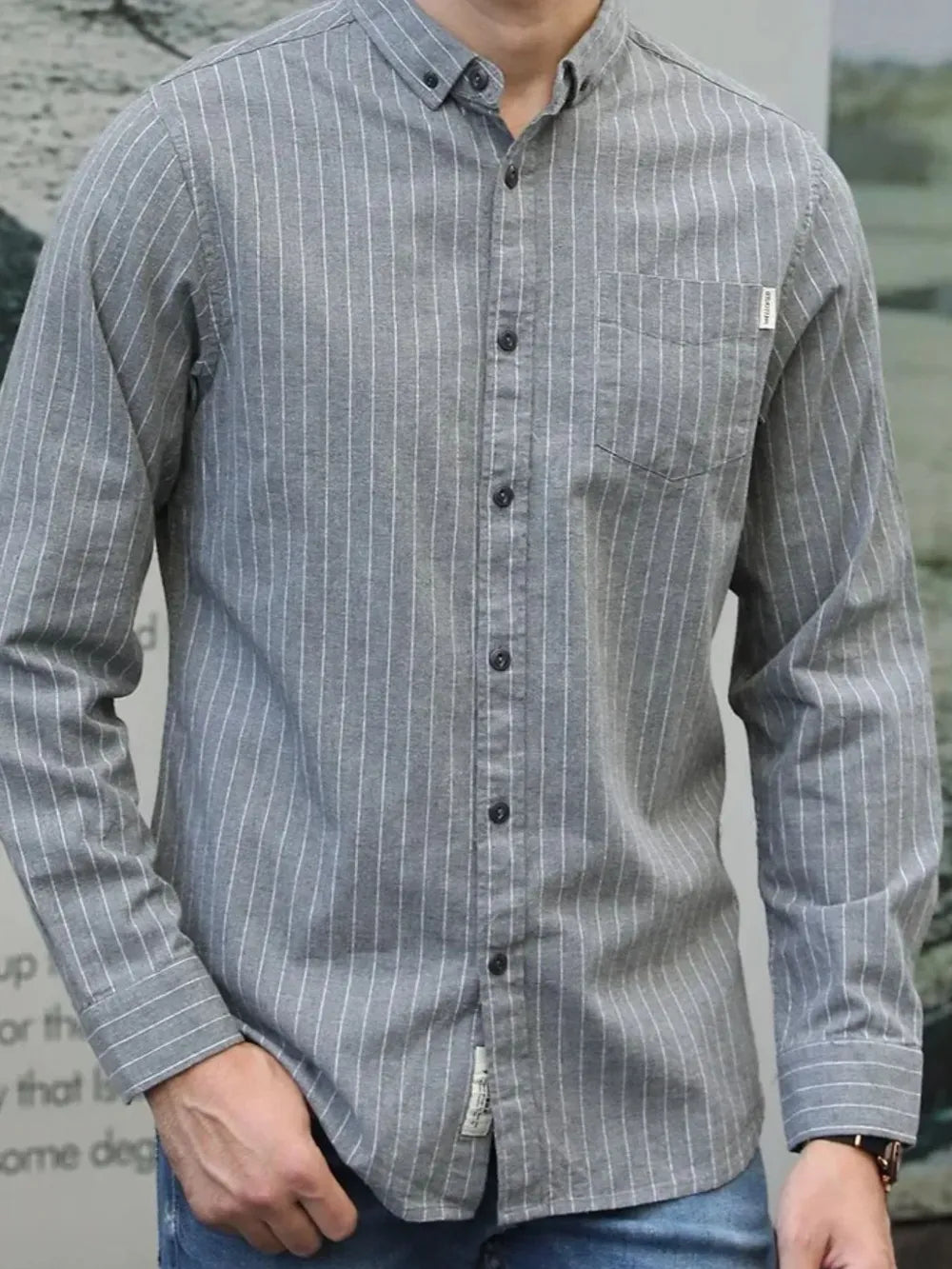 Men's Plus Size Pinstripe Button-Down Shirt – Stretch Big & Tall Top