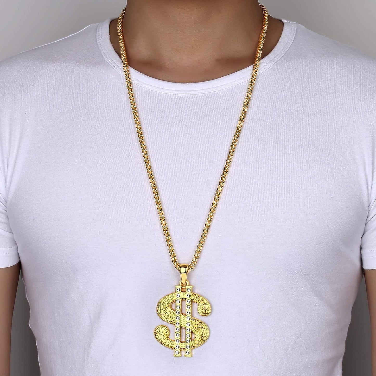 Gold Chain for Men with Dollar Sign Pendant Necklace