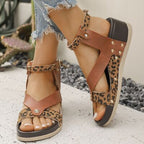 Leopard Ankle Strap Wedge Sandals