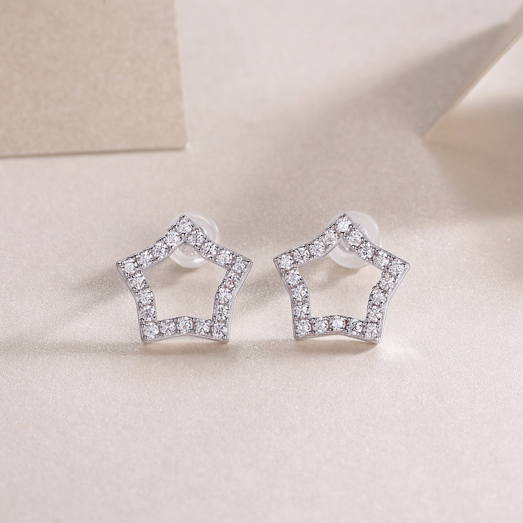 Moissanite Star Stud Earrings – S925 Sterling Silver, Platinum Plated