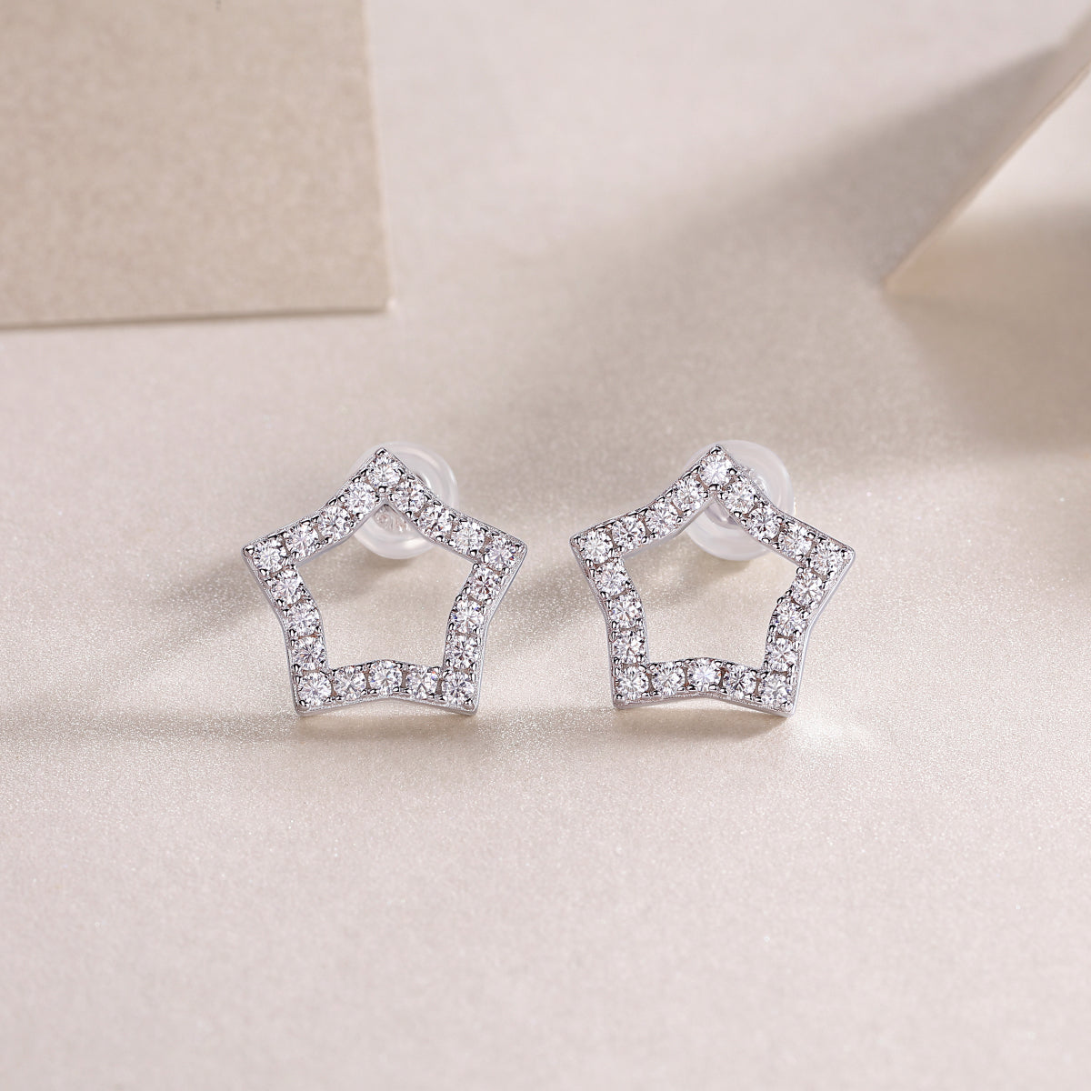 Moissanite Star Stud Earrings – S925 Sterling Silver, Platinum Plated