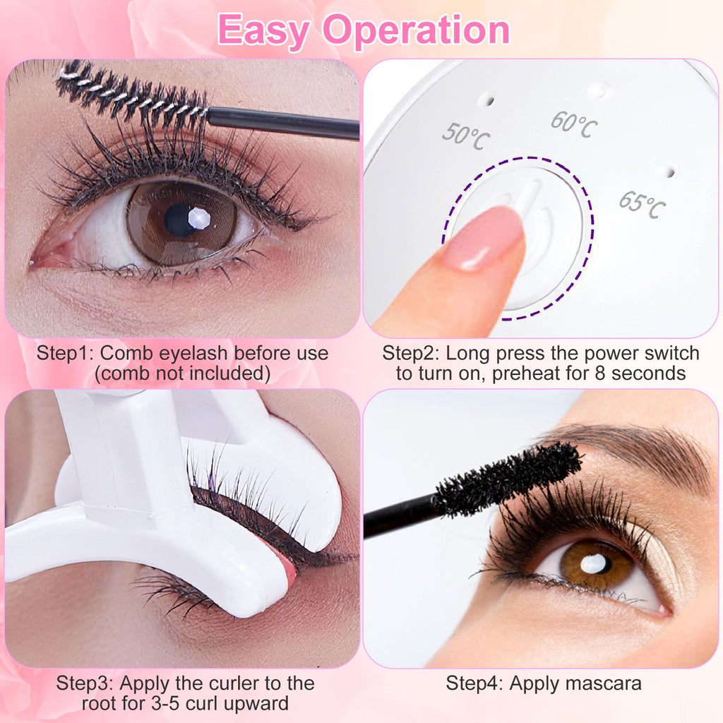 Heated Eyelash Curler - USB Rechargeable Electric Lash Curler with 3 Heat Settings