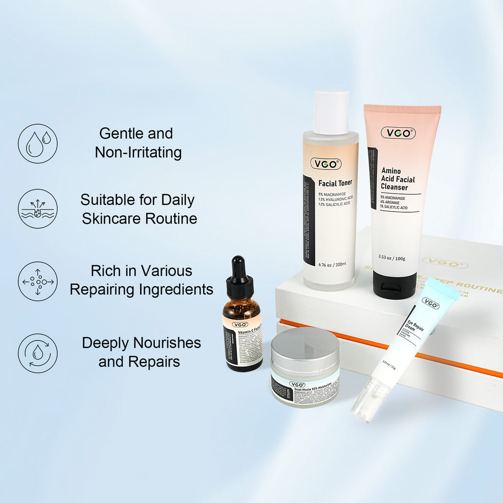 5-Step Anti-Aging Skincare Set | Vitamin C Brightening & Snail Mucin Repair System