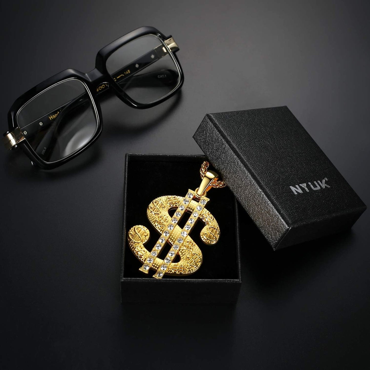 Gold Chain for Men with Dollar Sign Pendant Necklace