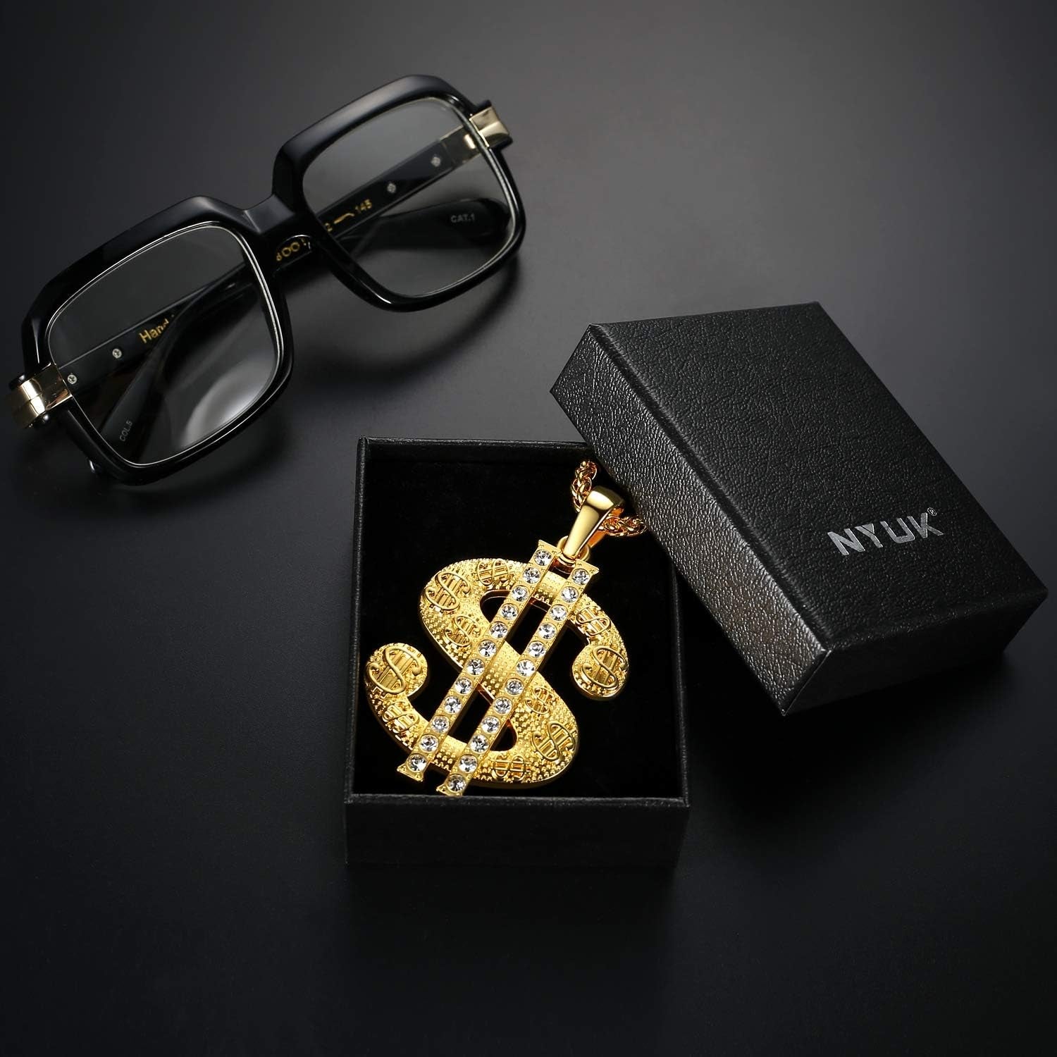 Gold Chain for Men with Dollar Sign Pendant Necklace