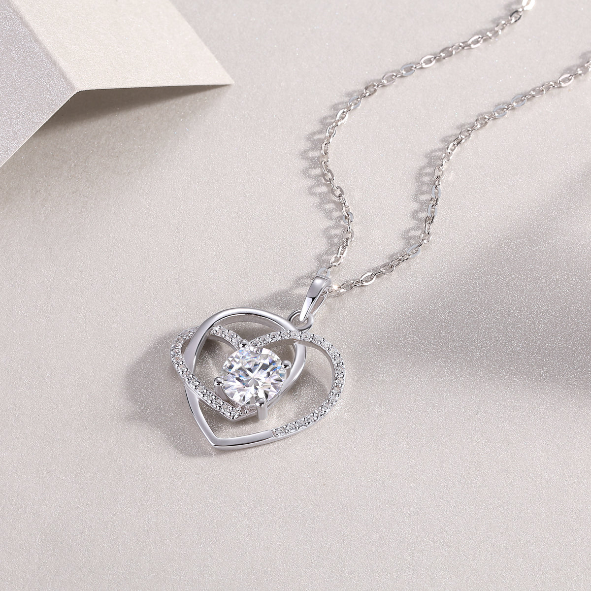 Heart To Heart Moissanite Necklace | 1 Carat Diamond Pendant | S925 Sterling Silver