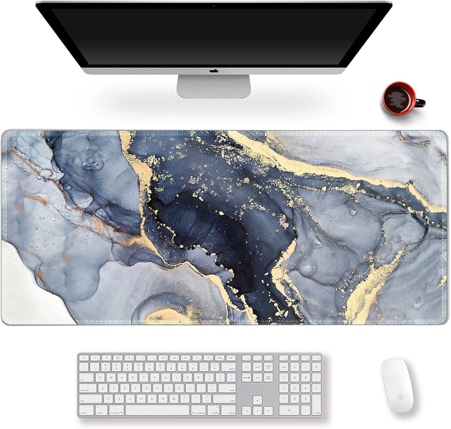 Extended Gaming Mouse Pad XXL  Large Keyboard Mat Long Mousepad Desk Decor Writing Pad Non Slip Rubber Base Stitched Edges for Work, Game, Office, Home, 35.1" X 15.7", Red Painting