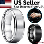 Brushed Tungsten Carbide Wedding Band for Men - Classic Silver Finish Ring