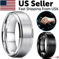 Brushed Tungsten Carbide Wedding Band for Men - Classic Silver Finish Ring