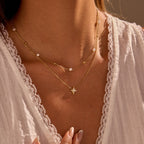 18K Gold Plated Layered Star Necklace – Pearl & Crystal Accents | Women's Jewelry