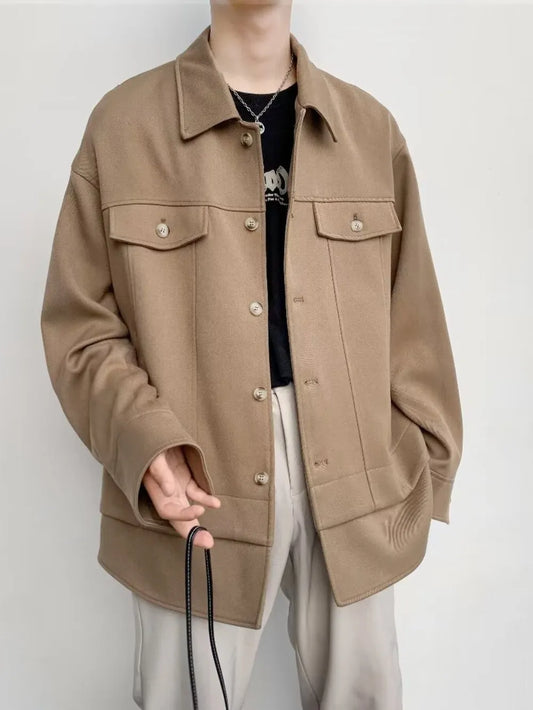 Men's Oversized Button-Down Jacket – 100% Polyester, Relaxed Fit & Multi-Pocket