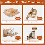 4-Piece Wall-Mounted Cat Tree with Hammock - Space-Saving Climbing Furniture for Indoor Cats