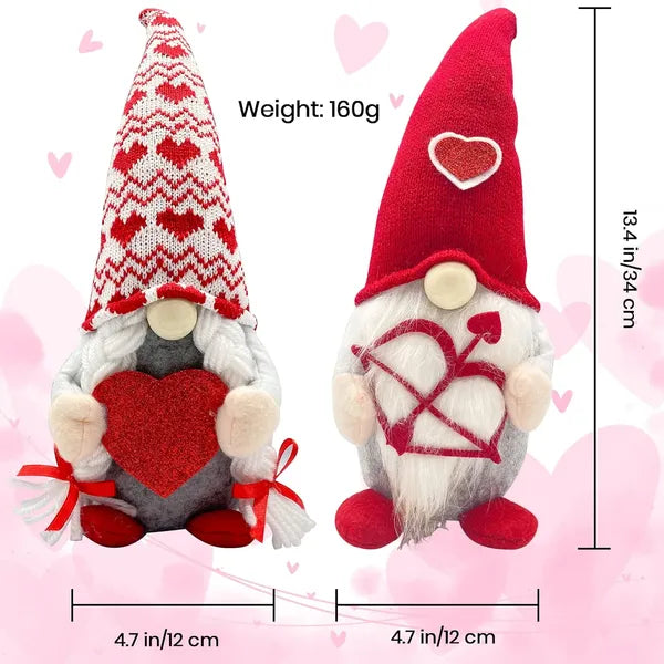 Valentine's Day Light-Up Gnomes Set of 2 - Red Cupid Decorations for Home