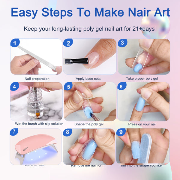 Poly Gel Nail Kit – 6-Color Set with UV LED Lamp & Extension Tools