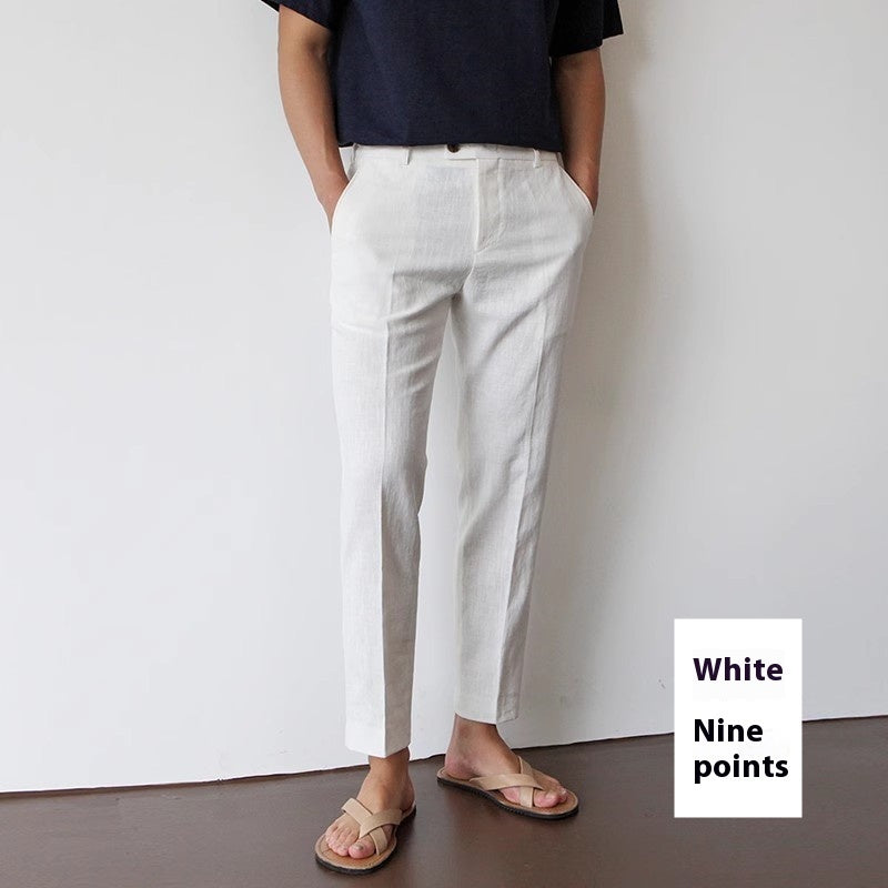 Men's Cotton Linen Cropped Pants - Straight Leg Summer Trousers