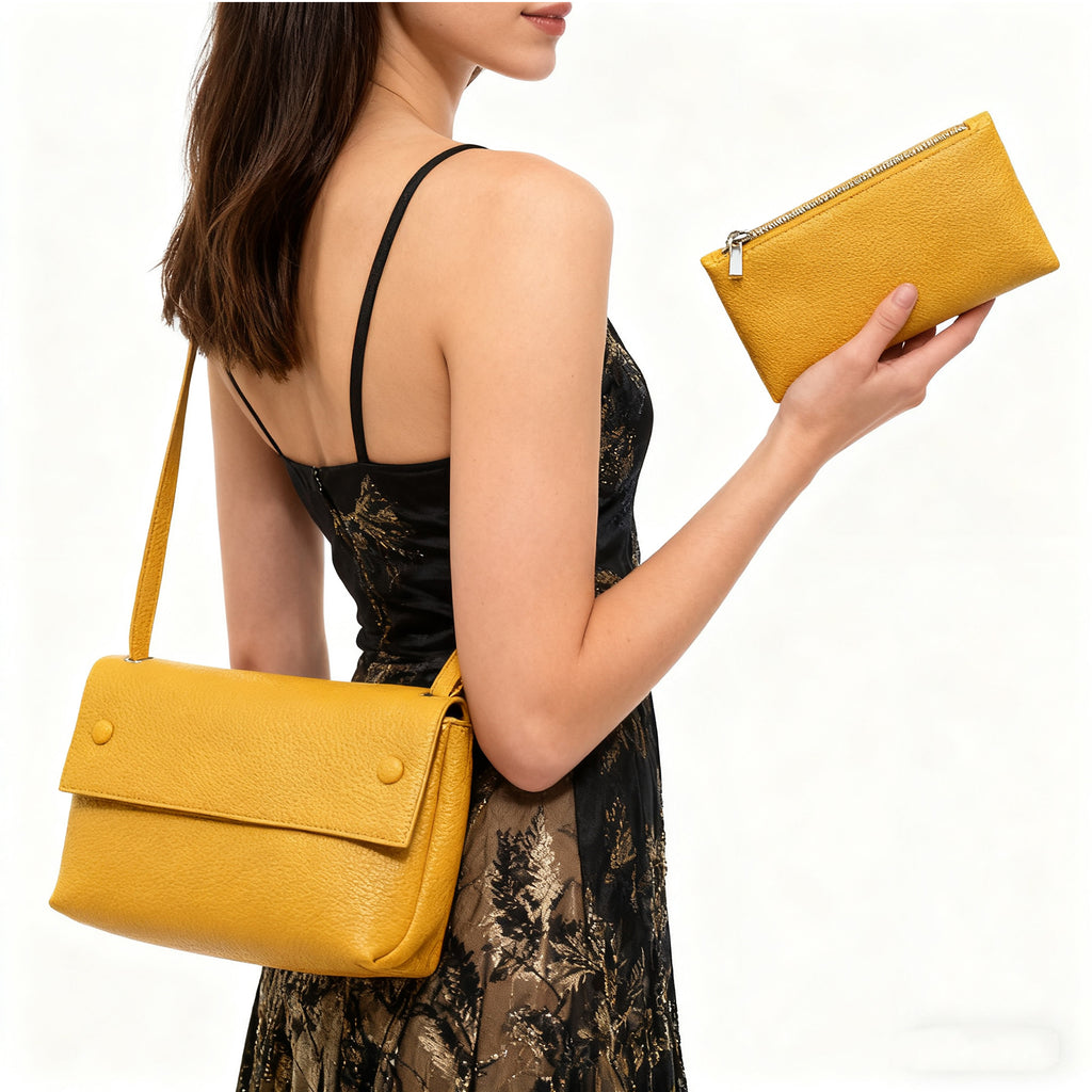 Structured Crossbody Handbag - Vegan Leather Shoulder Bag with Adjustable Strap