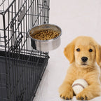 Stainless Steel Hanging Dog Bowl with Clamp - No-Spill Detachable Pet Feeder for Crates & Cages