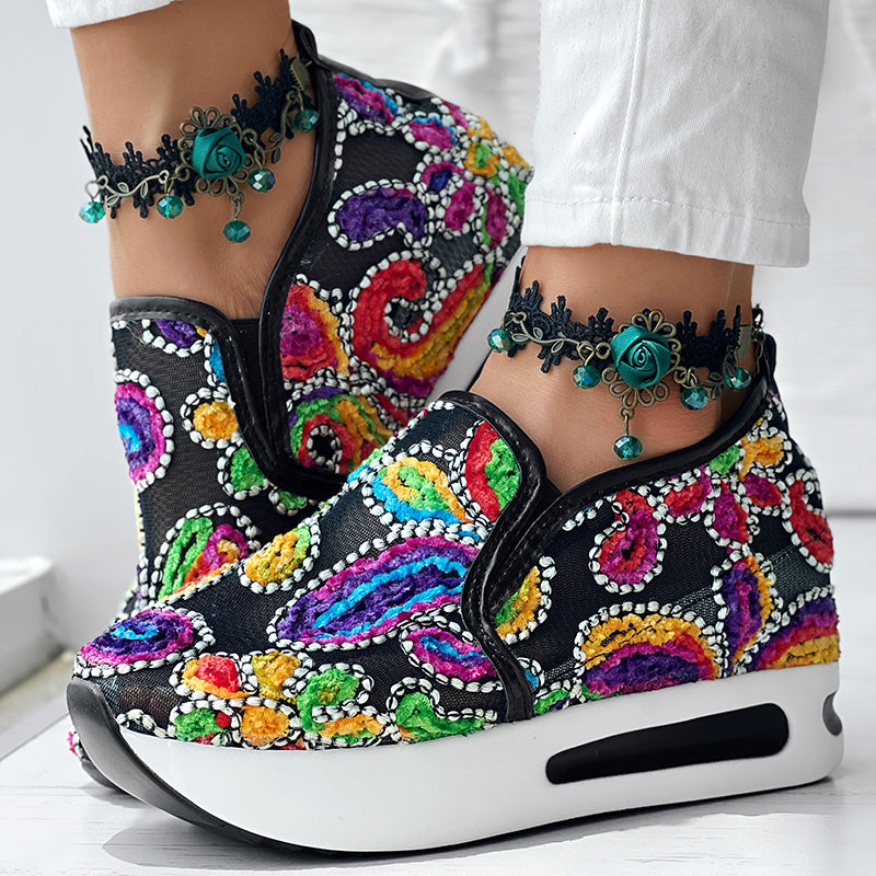 Women's Paisley Print Slip-On Sneakers - Lightweight Casual Shoes