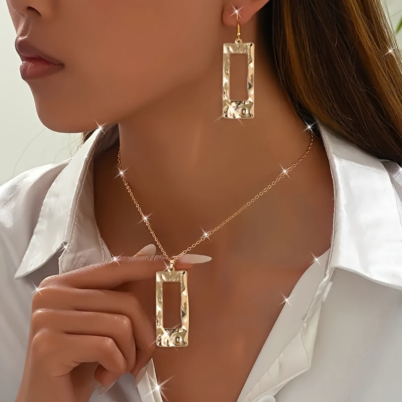 Hammered Gold Geometric Jewelry Set | Hypoallergenic Necklace & Earrings for Sensitive Skin