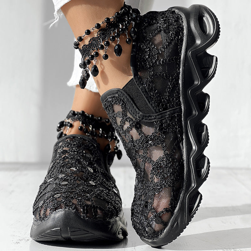 Women's Sparkle Mesh Breathable Sneakers | Lightweight Glitter Athletic Shoes – 3 Colors