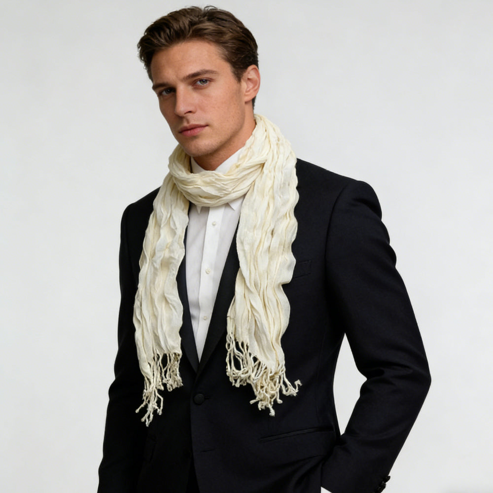 White Crinkle Texture Scarf for Women & Men - Lightweight 70x25 Inch Shawl Wrap