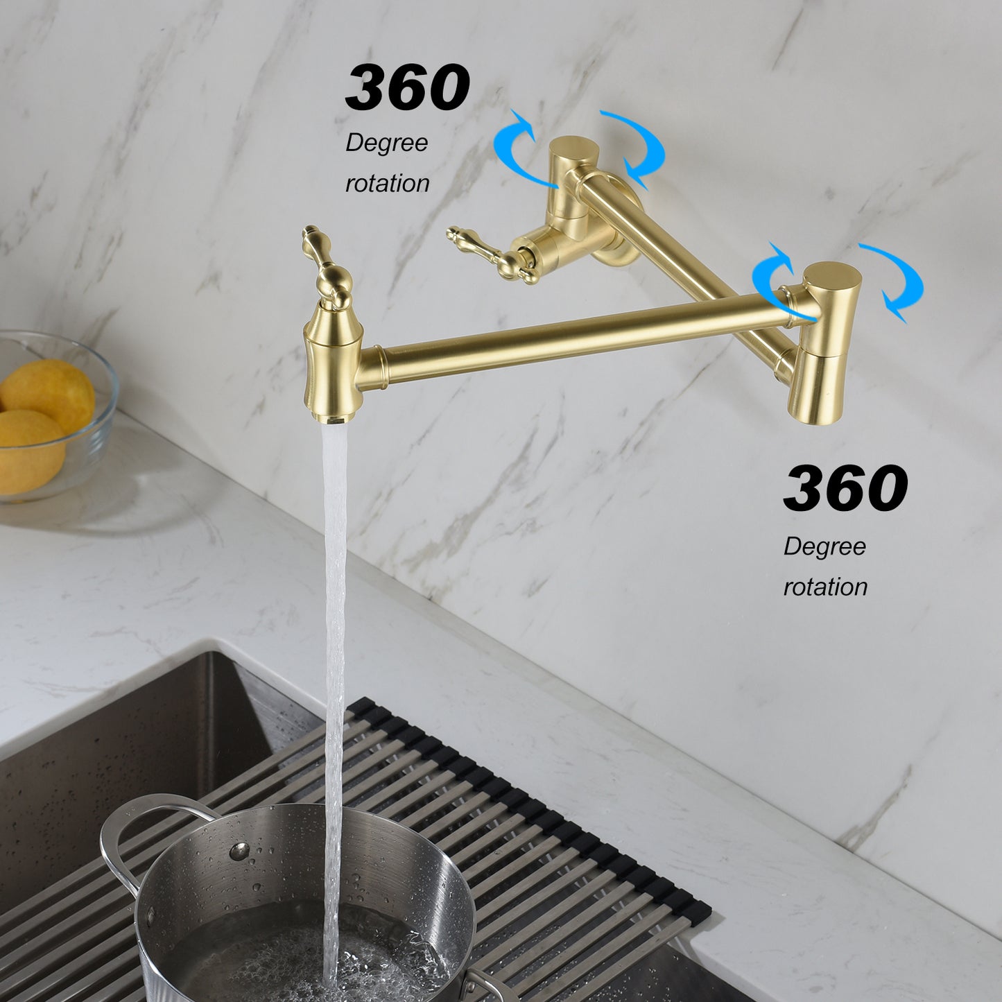 Brushed Gold Pot Filler Faucet – Wall Mount | 21" Reach | Dual Handles | Solid Brass