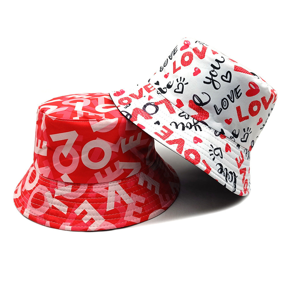 Reversible Heart Print Bucket Hat - Valentine's Day Love Pattern Sun Hat for Women & Men