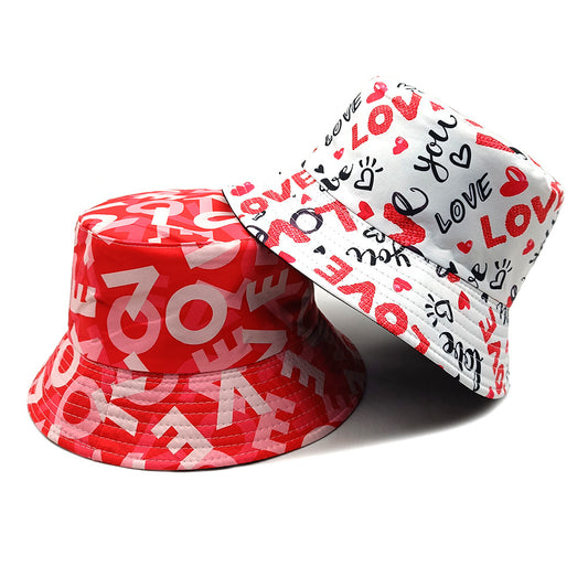 Reversible Heart Print Bucket Hat - Valentine's Day Love Pattern Sun Hat for Women & Men