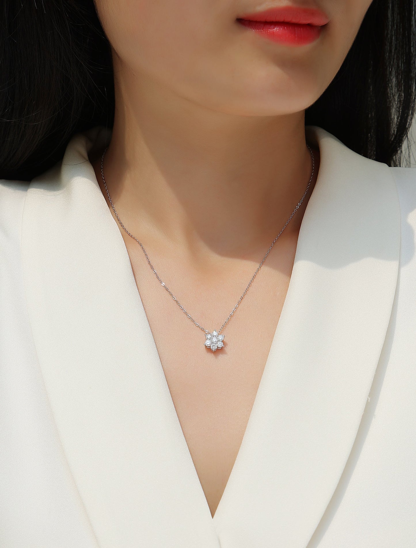 Snowflake Moissanite Pendant Necklace | S925 Sterling Silver & Platinum Plating