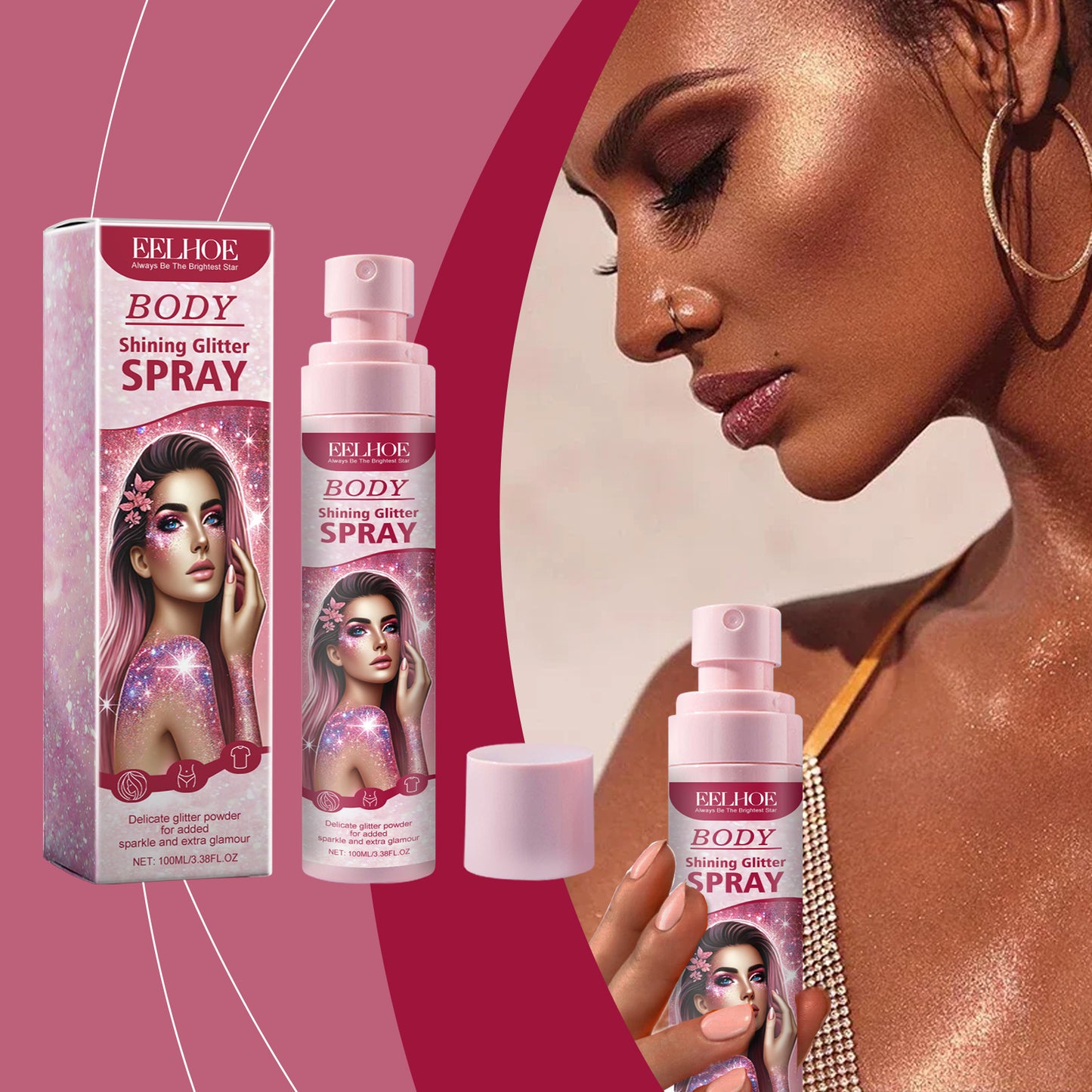 Body Glitter Spray – Long-Lasting Shimmer Highlighter for Face & Body | Vitamin E Formula