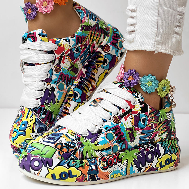 Women's Printed Lace-Up Platform Sneakers | Thick Cushioned Sole, US 6–9.5