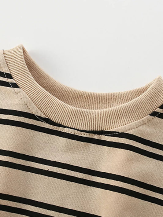 Children's Striped Bear Crew Neck Sweatshirt – 100% Cotton Kids Pullover