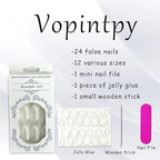 Aurora White Press-On Nails | 24-Piece Long Square Fake Nail Set