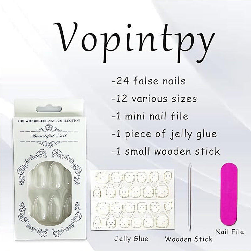 Aurora White Press-On Nails | 24-Piece Long Square Fake Nail Set