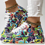 Women's Printed Lace-Up Platform Sneakers | Thick Cushioned Sole, US 6–9.5