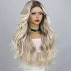 T-Part Lace Front Wig | Wavy Curly Golden Gradient | Heat Resistant Synthetic Fiber | 28 Inches