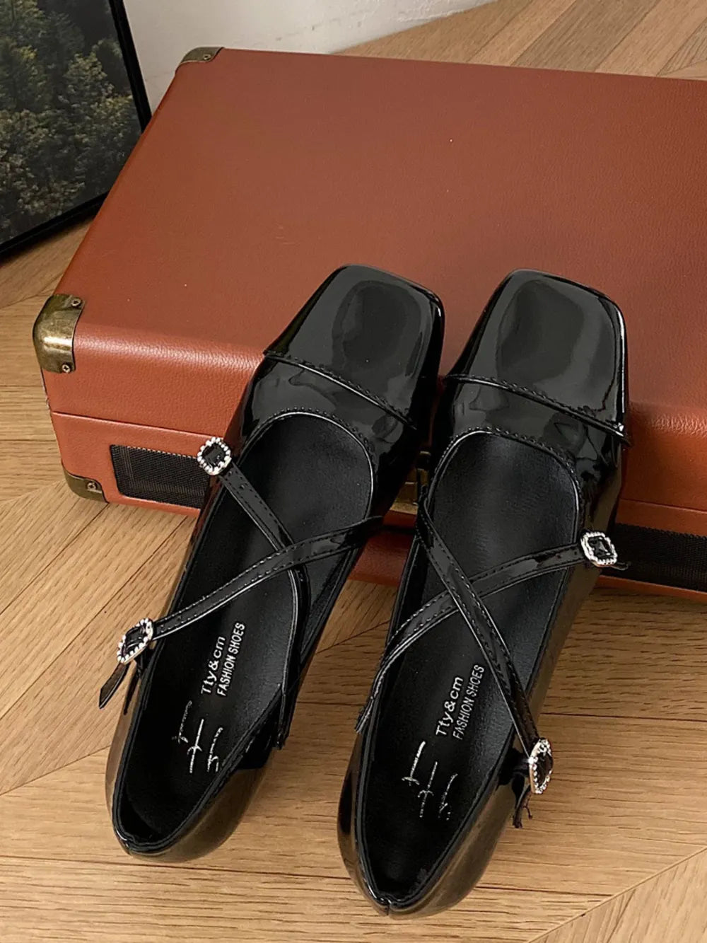 Women's Square Toe Block Heel Mary Jane Shoes | PU Leather Low Heel Strap Shoes