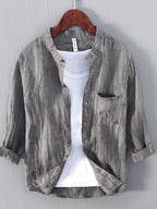 Men's Casual Three-Quarter Sleeve Shirt – Soft Cotton Blend Button-Up