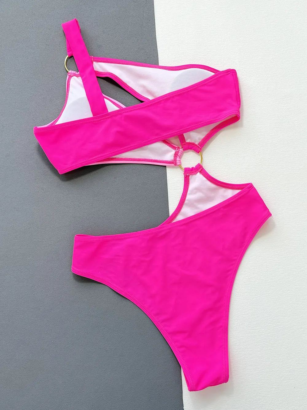 One-Shoulder Cutout Ring-Detail One-Piece Swimsuit