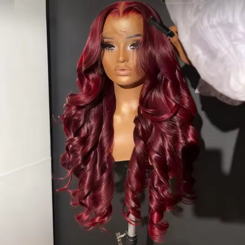 13x4 HD Lace Front Wig - Brazilian Body Wave Human Hair Wig in Wine Red