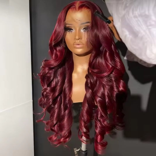 13x4 HD Lace Front Wig - Brazilian Body Wave Human Hair Wig in Wine Red